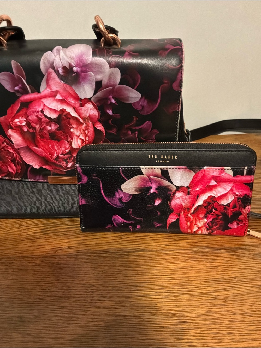Ted Baker Black Floral Satchel/Wallet Set